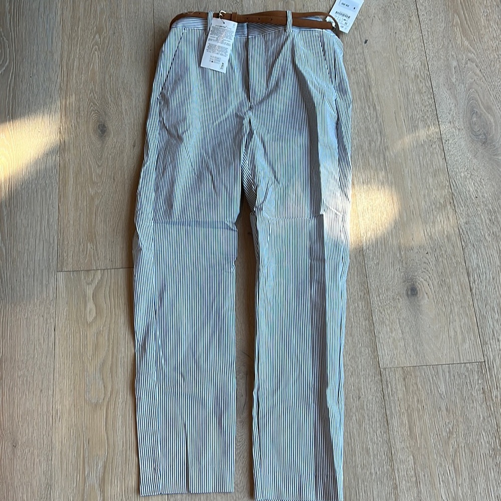 NWT Zara belted seersucker pants